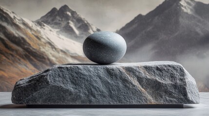 Balanced stone composition with smooth rock on textured slate surface