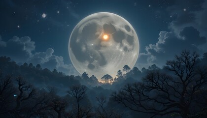 Naklejka premium moon and cloudsmoon, sky, night, full, dark, clouds, space, moonlight, cloud, planet, light, nature, blue, sea, stars, water, star, landscape, astronomy, fantasy, black, bright, lunar, earth, ocean