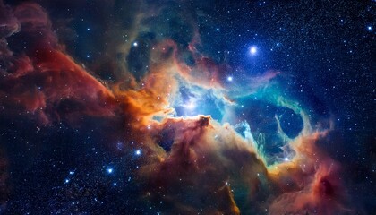 Fototapeta premium colored nebula and open cluster of stars in the universe