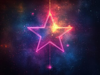 Glowing neon star hangs in a vibrant, cosmic nebula.  Intense colors and a sense of depth create a celestial scene