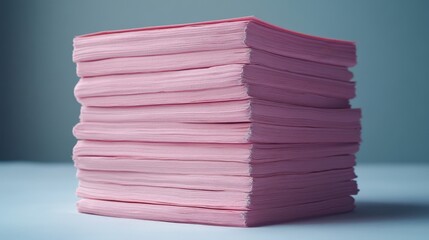 Stack of pink paper sheets on a smooth surface with soft lighting