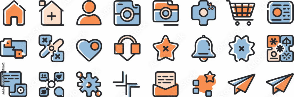 Aufkleber modern flat-style vector icons sheet – ideal for user interface design, branding, or tech projects.