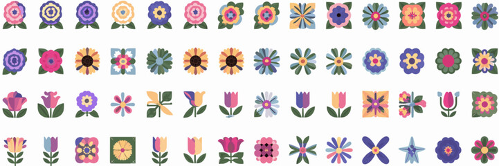 Modern flat design flower icons on white background – Ideal for eco-friendly brands, floral websites, or minimalist design projects.