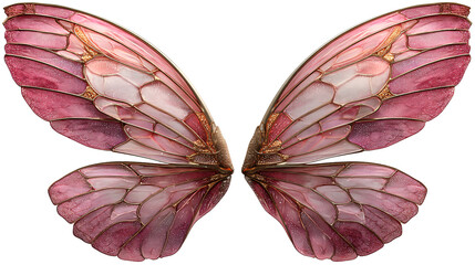 fantasy fairy wings with transparent iridescent and petal textures on transparent background, isolated illustration for magical costume design digital art or fantasy elements