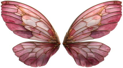 fantasy fairy wings with transparent iridescent and petal textures on transparent background, isolated illustration for magical costume design digital art or fantasy elements