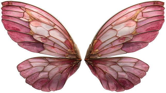 fantasy fairy wings with transparent iridescent and petal textures on transparent background, isolated illustration for magical costume design digital art or fantasy elements
