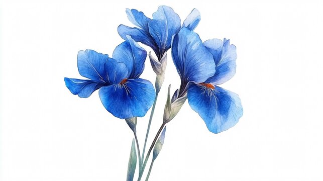 Stunning Watercolor Irises - Beautiful Blue Flowers Isolated on White Background