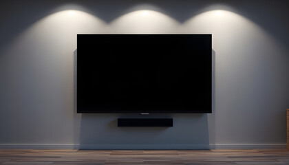 TV mockup background with lcd tv fixed on a wall, Side lit. White tone