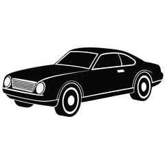 A shiny, isolated black classic automobile with chrome wheels is ready to drive fast on the road