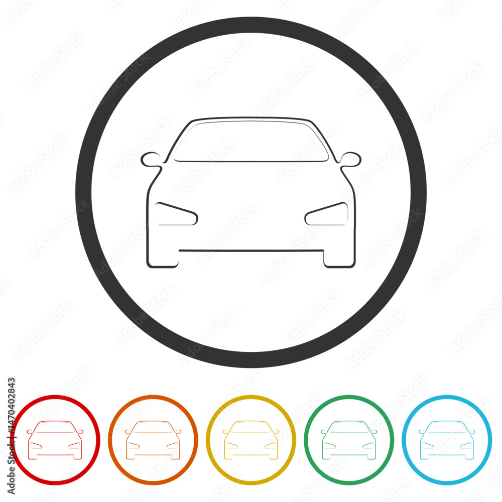 Poster car line icon. set icons in color circle buttons