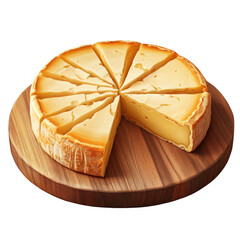 Delicious camembert cheese wheel on wooden board PNG transparent background
