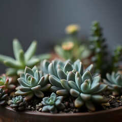 Fototapeta premium Aloe vera and cactus plants in pots with green leaves in a garden setting