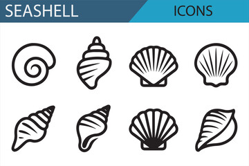 Digital Collection of Seashell and Starfish Icons for Beach and Ocean Use