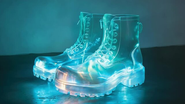 A pair of boots with glowing lights on them