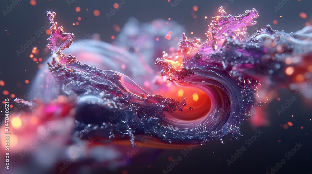 Poster abstract fluid artwork with dynamic waves and shimmering particles