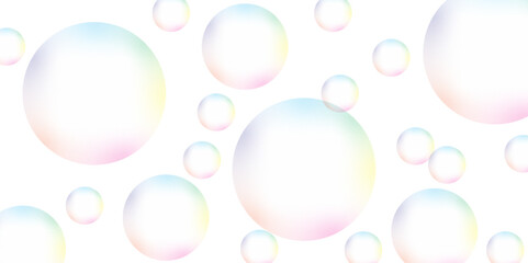 Design soap bubbles on a white background. Abstract white background with colorful gradient circle. Colorful transparent pink, blue and soap bubbles floating in the air. Vector glossy oxygen magic