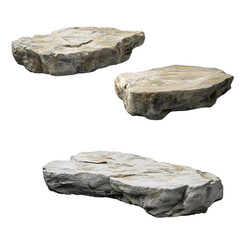 Three stone platforms isolated on transparent background