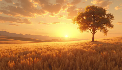 Fototapeta premium Golden Sunset Over Wheat Field