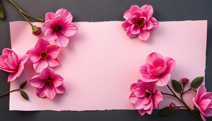 Obraz premium Pink floral paper note mockup, dramatic atmosphere. White tone