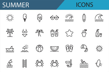Set of Summer Icons for Holiday, Fun, and Relaxation-related Designs