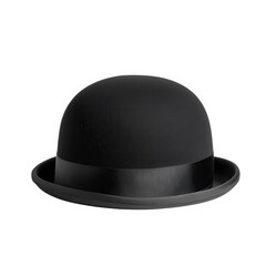 A black bowler hat on a plain black background