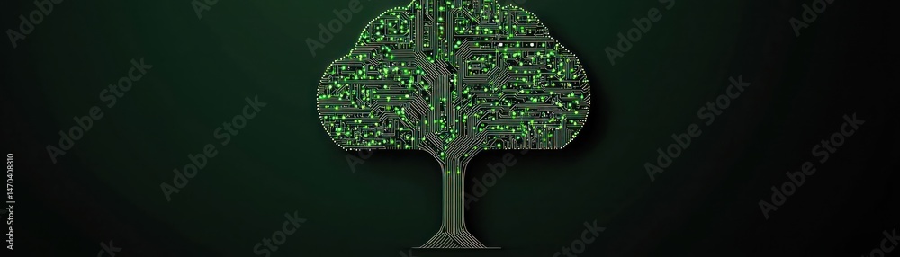 Poster A digital tree representing technology with circuit board features