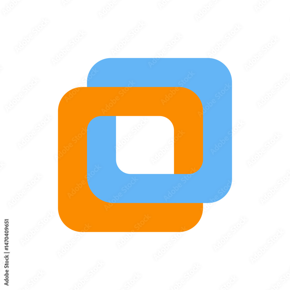 Poster Overlapping rounded square frames in blue and orange color scheme on a white background visual design