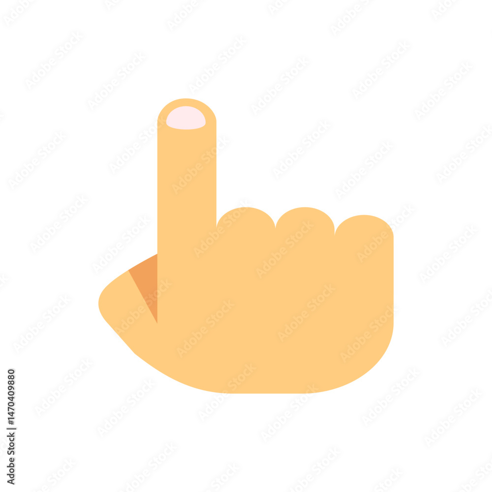 Poster illustration of a hand with a raised index finger pointing upwards against a white background image 