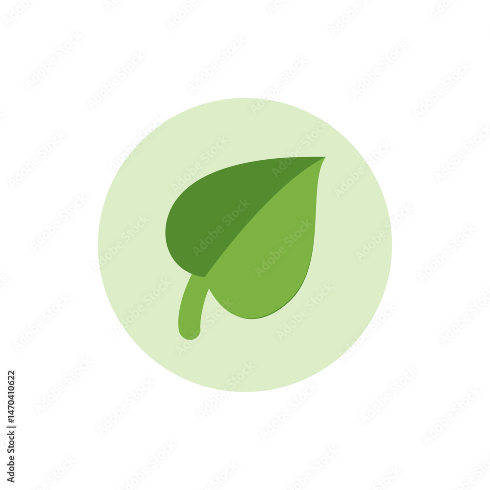 Poster a green leaf with a stem is displayed inside a light green circle on a white background design eleme