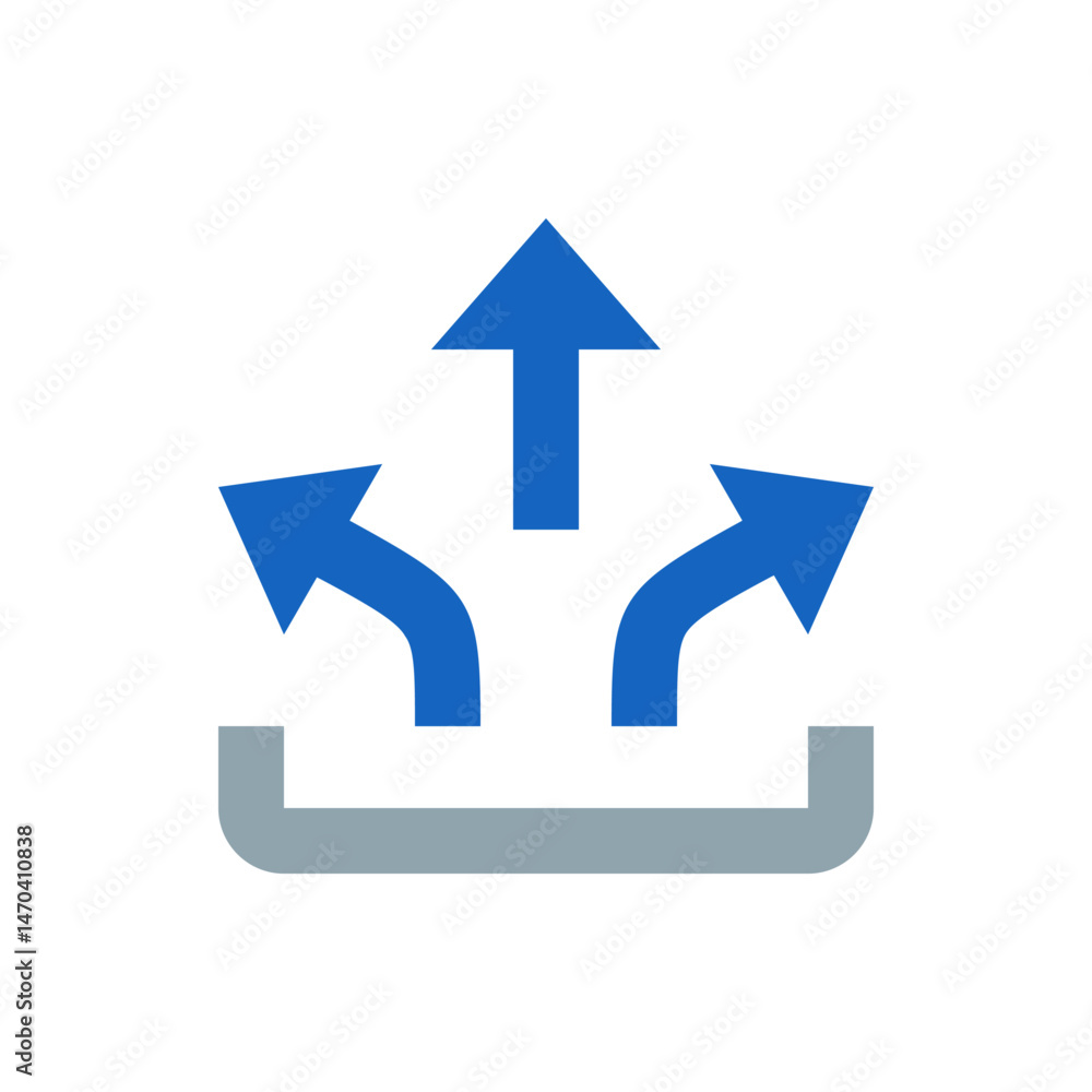 Poster three blue arrows pointing upwards emerging from a gray container on a white isolated background