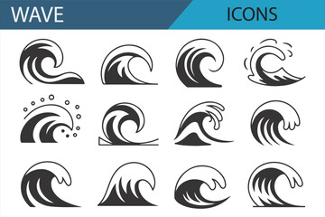 Obraz premium Set of 12 Wave Illustrations for Use in Beach, Surf, and Water Projects