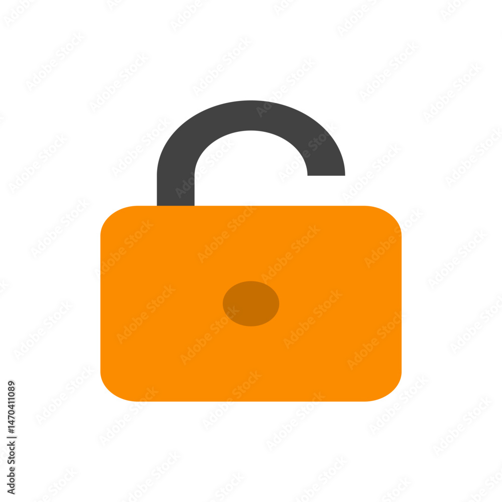 Poster an orange padlock with a dark gray shackle is displayed against a white background in a simple style