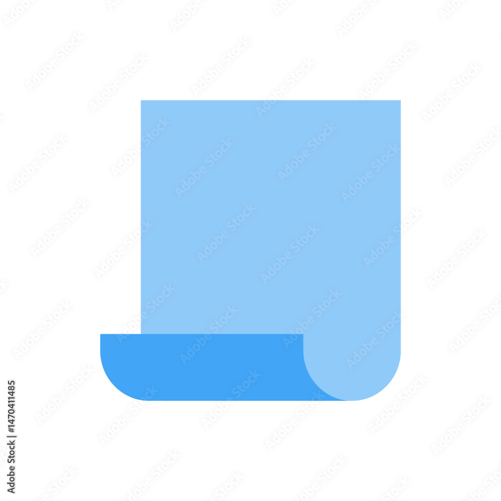Poster a light blue square with a curled bottom left corner on a white background in a simple vector graphi
