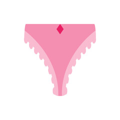 Illustration of pink women's underwear with scalloped edges and a diamond shaped embellishment in the center