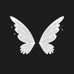 White angel wings vector with sparkling stars on dark background simple elegant design 