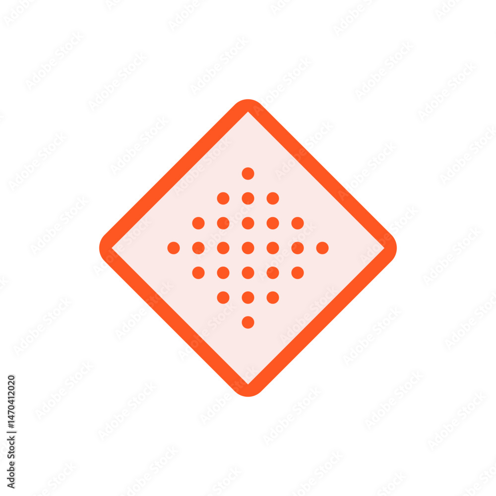 Poster orange diamond shape with rounded corners and a pattern of orange circles inside on a white backgrou