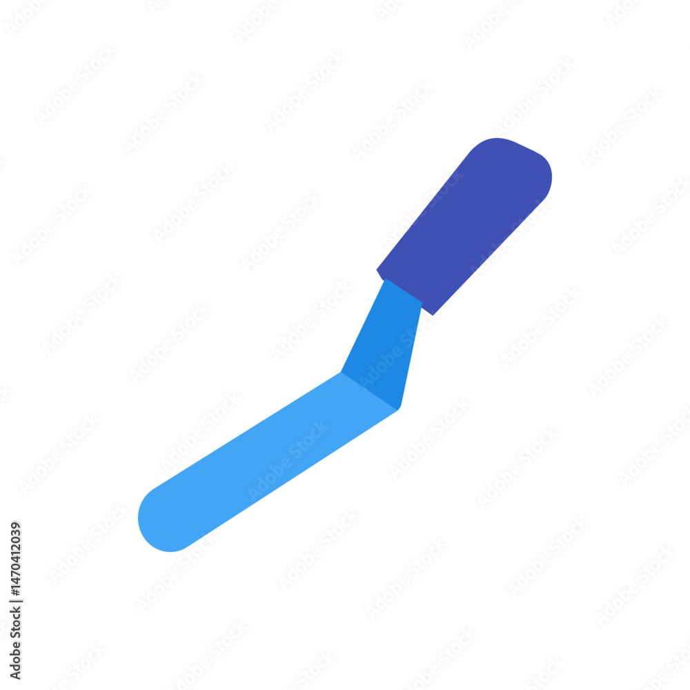 Poster illustration of a blue and dark blue spatula tool with a rounded handle on a white background image 