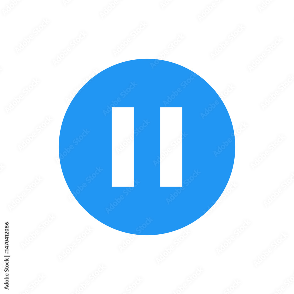 Poster a blue circle containing two white vertical rectangles representing a pause symbol in a simple desig