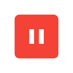 Red square with rounded corners containing two vertical white bars representing the pause button icon