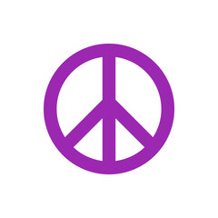 Illustration of a purple peace symbol centered on a white background representing harmony and non violence