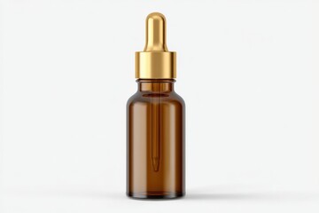 Fototapeta premium Amber glass bottle with gold dropper top. Perfect for essential oils or serums.