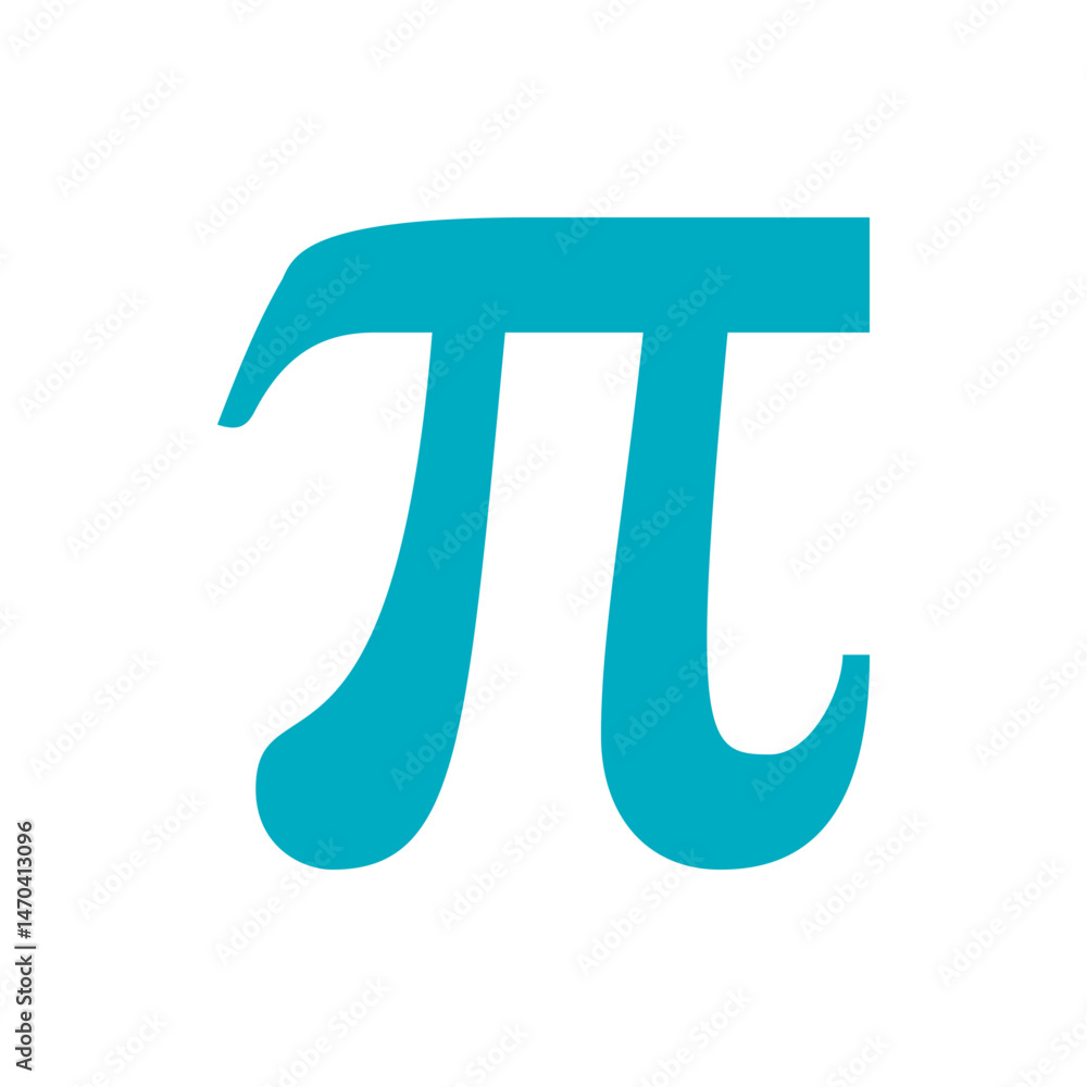 Poster a teal pi symbol displayed on a white background representing mathematics and irrational numbers con