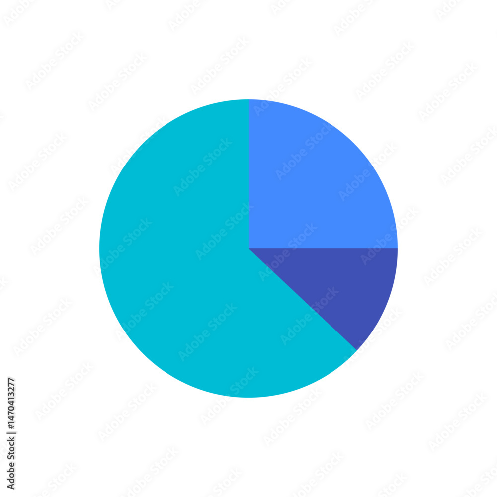 Poster pie chart displaying data with three sections colored turquoise blue and dark blue in a circular for