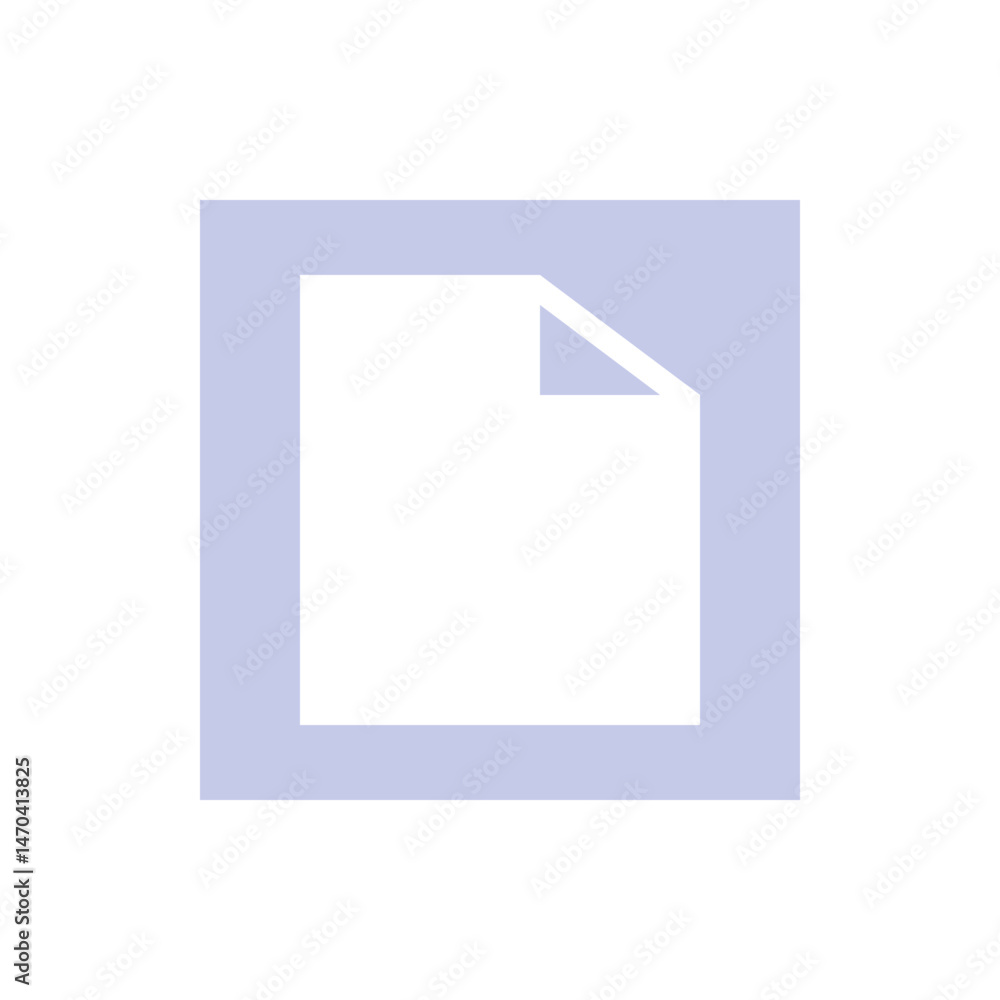 Poster a document with a curled corner is centered on a light violet background with a white rectangle shap