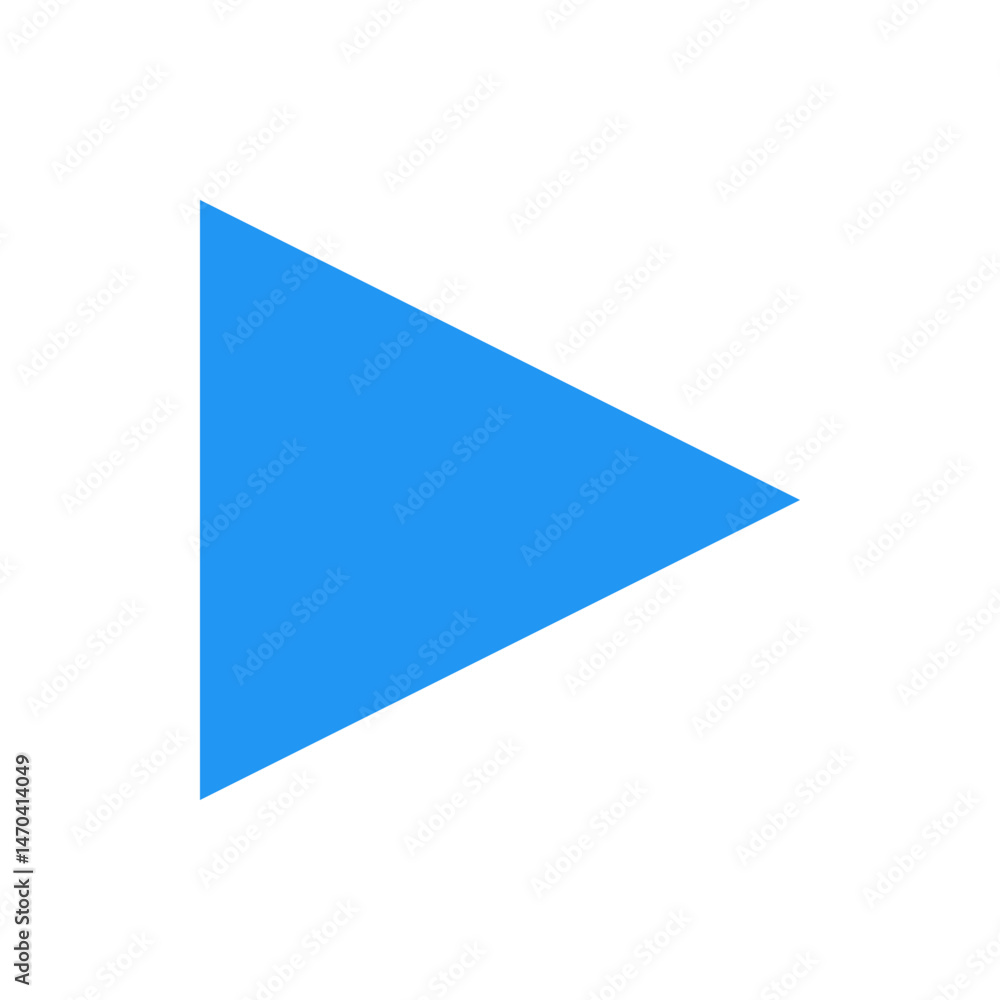 Poster a simple blue play button icon pointing to the right on a white background in a minimalist style des