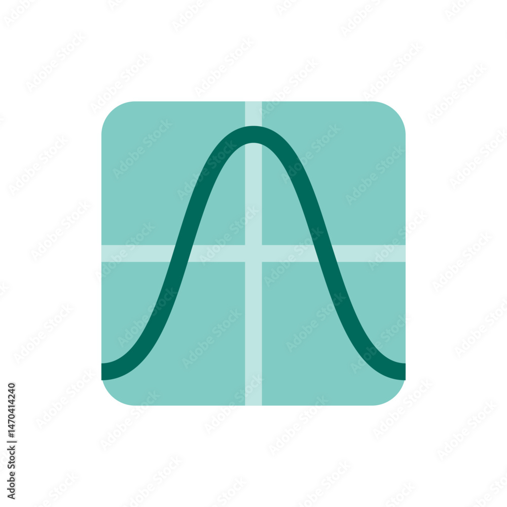 Poster illustration of a bell curve graph in teal with grid lines on a rounded square background design ele