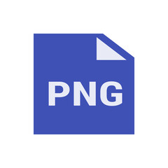 Illustration of a png file icon with a blue background and a folded corner and white png letters