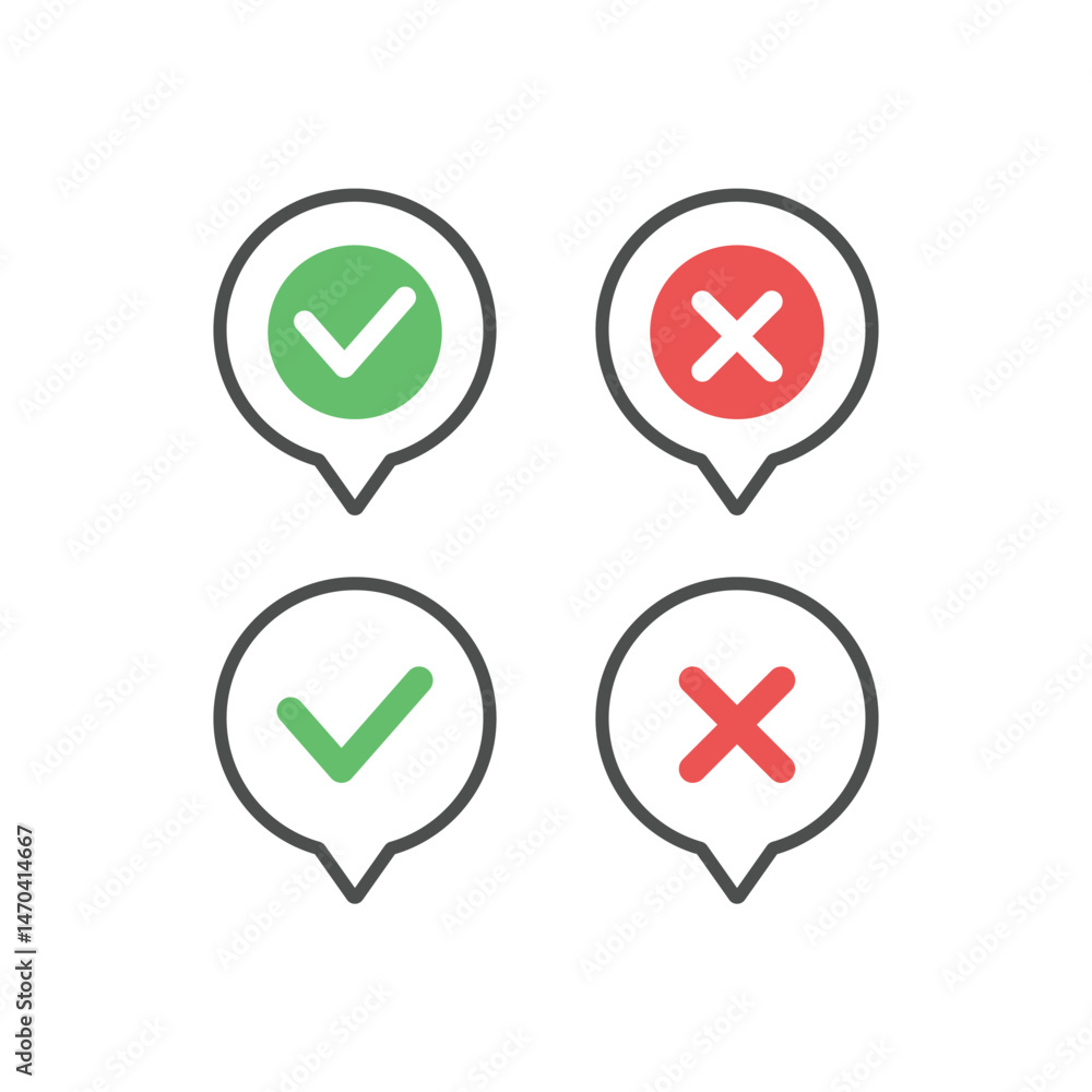 Poster checkmark and cross shape icon set vector design.