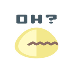 Illustration of a cracked egg with a jagged line and the text oh with a question mark above it