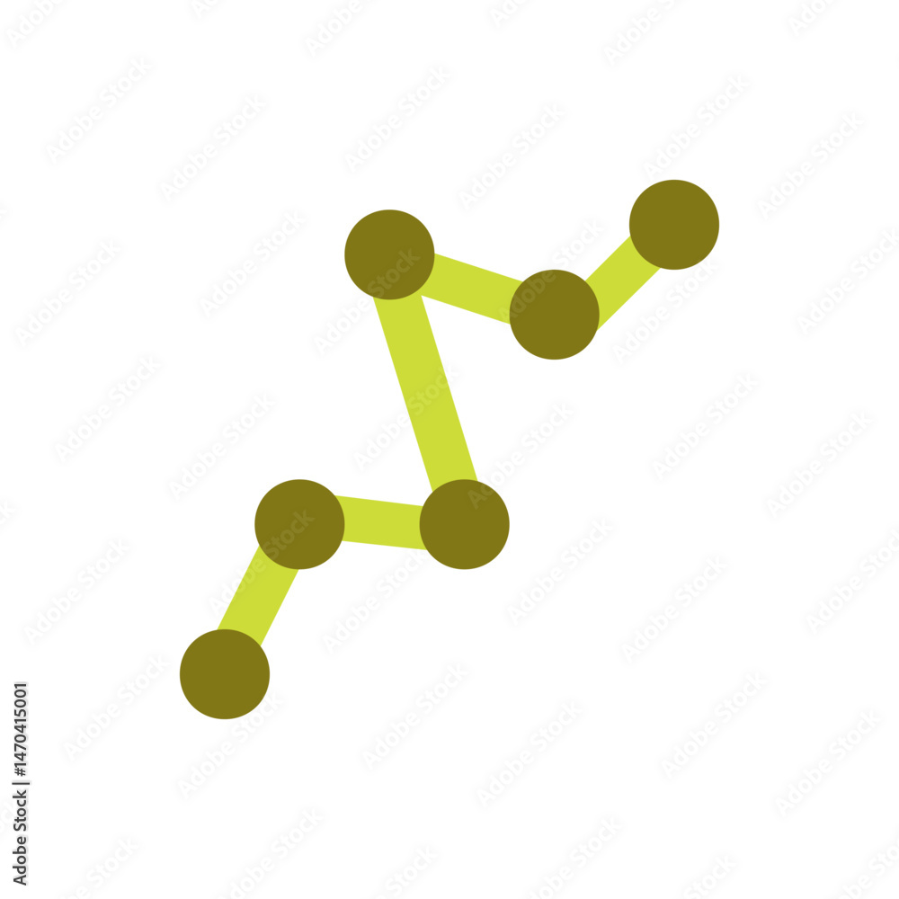 Poster a simple illustration of a connected graph with olive green circles and chartreuse lines on white ba